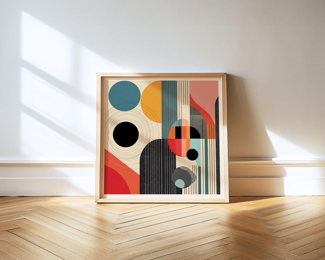 Mid Century Modern Bauhaus Print: Colorful Abstract Square Art (digital ...