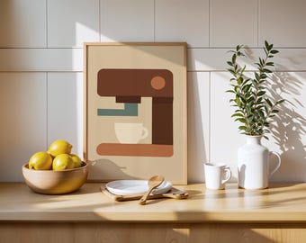 Espresso Machine Coffee Minimalist Art Print: Retro Modern Kitchen Coffee Bar Poster (Digital Download)