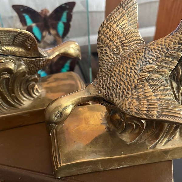 Vintage Brass Flying Goose Bookends