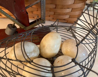 Vintage Chicken Wire Mesh Egg Basket  and Five Marble Eggs