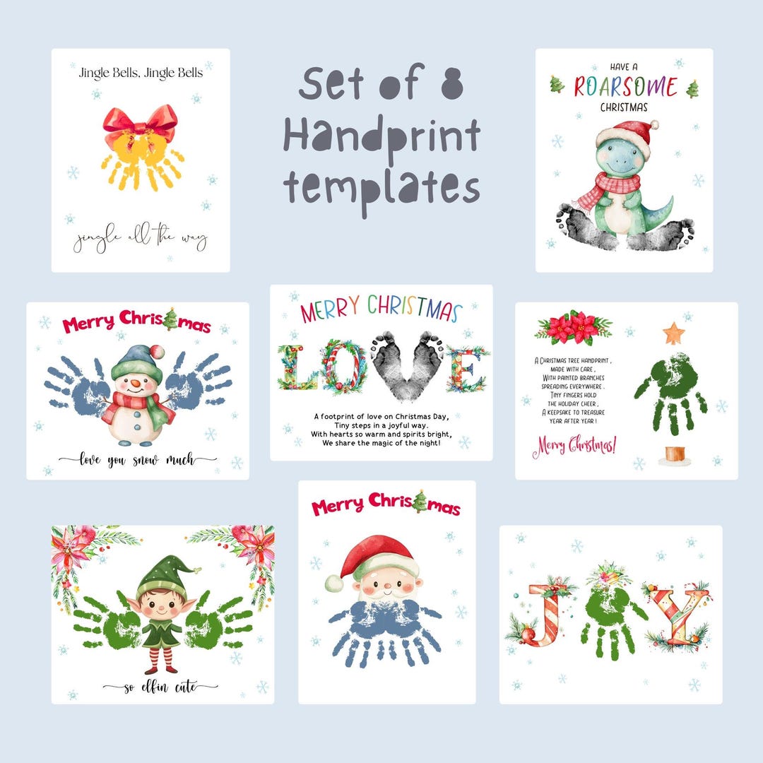 Christmas Handprint Art Set: 8 Printable Holiday Crafts for Kids ...