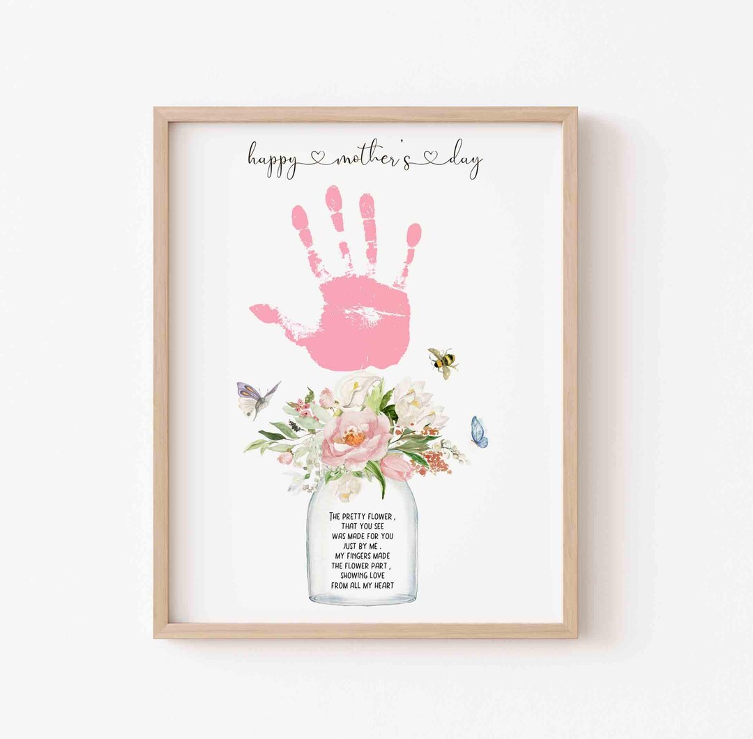 Handprint Flower Craft: Happy Mothers Day Poem Printable, Kids Hand Art ...