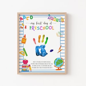 Preschool First Day Handprint Art, Back to School Craft, First Day of School Keepsake, Handprint Template for Kids, Classroom Activities