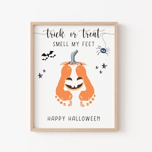 Trick or Treat Footprint Template: Halloween Pumpkin Craft with Baby Feet Keepsake (Spooky DIY)