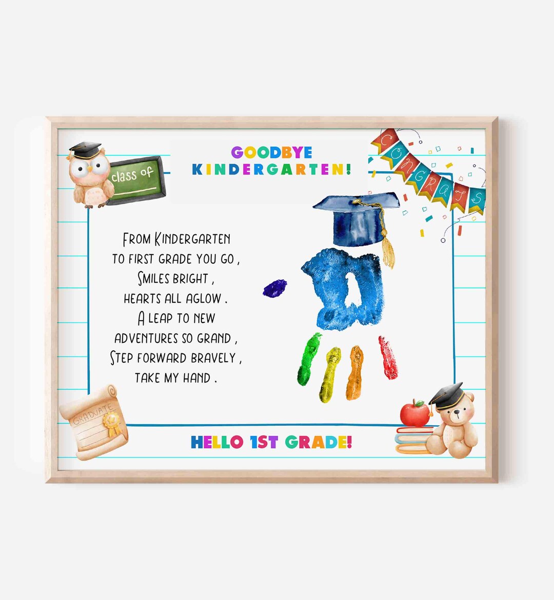 Goodbye Kindergarten Hello First Grade Handprint: Ready Poem Graduation ...
