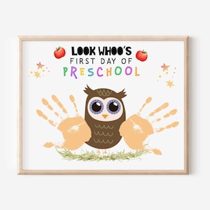 Owl Handprint Craft First Day of Preschool, Back to School Handprint Art Template for Preschool Kids, Printable School Handprint Memory