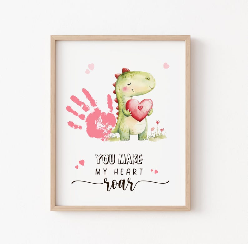 Dino Valentines Day Handprint Art Template: You Make My Heart Roar ...