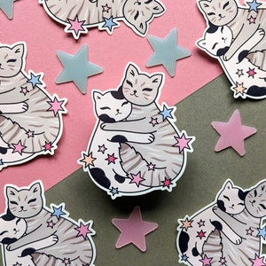 Cuddling Cats Vinyl Sticker, Journal Decal