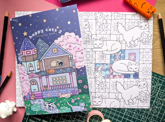 Happy Cats Colouring Book, Cosy Hobby, Handmade