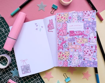 Cat Cuties A6 Notebook: Illustrated Pastel Cats, Handmade