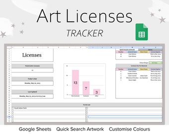 Art Licenses Tracker Spreadsheet, Art Licensing Manager Spreadsheet, Art Tracker, Creative Business Spreadsheet, Art Manager Google Sheets