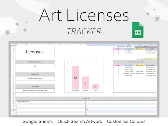 Art License Tracker Spreadsheet: Creative Business Manager (Google Sheets)