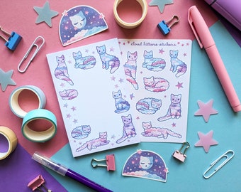 Cloud Kittens Stationery Set, Pastel Cat Notepad & Stickers Set, Journalling, Scrapbooking, Cat Gift