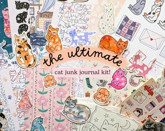The Ultimate Cat Junk Journal Kit, DIY Craft Supplies, Stickers & Ephemera