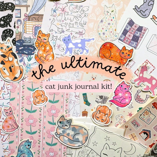 The Ultimate Cat Junk Journal Kit, DIY Craft Supplies, Stickers & Ephemera