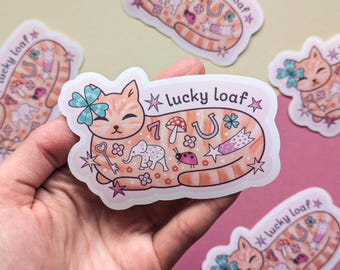 Lucky Orange Cat Loaf Glossy Sticker, Journalling, Scrapbooking