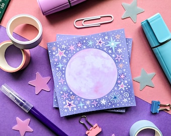 Strawberry Moon Magical Memo Pad, Pink Moon Whimsigoth Notepad, Celestial Stationery