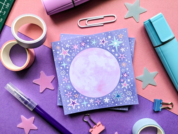 Strawberry Moon Magical Memo Pad, Pink Moon Whimsigoth Notepad, Celestial Stationery