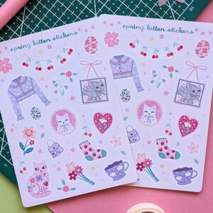 Kawaii Spring Kittens Sticker Sheet: Pastel Cat Stickers immagine 3