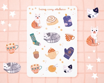 Cozy Cottagecore Sticker Sheet, Homebody Self-Care Sticker Sheet, Journalling, Scrapbooking