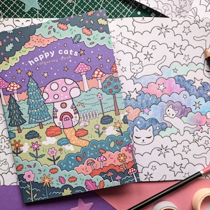 Cute Happy Cats Colouring Book, A5 Cat Sketch Book, Handmade Gift