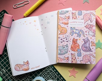 Cuddly Cats Illustrated A6 Notebook: Handmade Pastel Cat Gifts