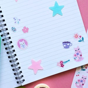 Kawaii Spring Kittens Sticker Sheet: Pastel Cat Stickers immagine 5