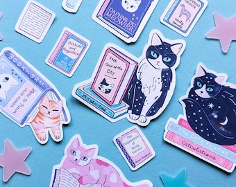 Bookish Cats Assorted Sticker Pack | Literary Cat Stickers