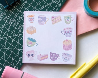 Cottagecore Tea & Cakes Mini Memo Pad, Pastel Memo Pad