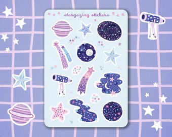 Celestial Stargazing Sticker Sheet, Space Sticker Sheet, Journalling, Scrapbooking, Bullet Journal