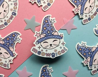 Wizard Cat Glossy Sticker: Halloween Meowgical Sticker