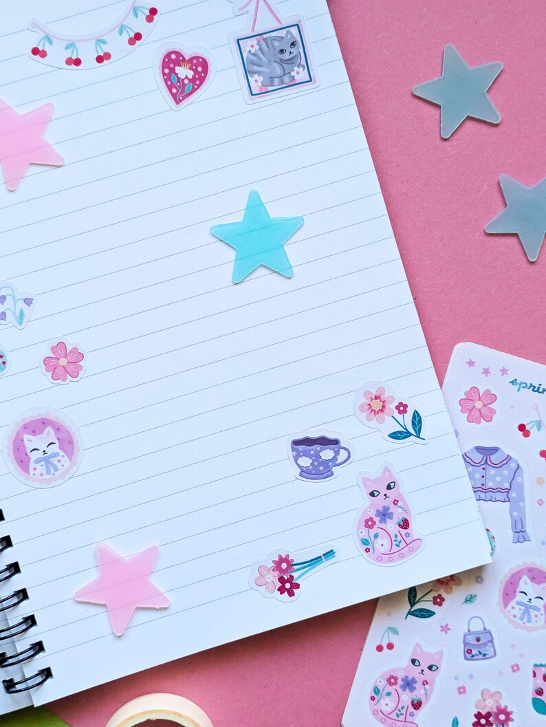 Kawaii Spring Kittens Sticker Sheet: Pastel Cat Stickers immagine 4