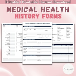 Editable Medical History Form Printable | Chronic Illness Record | Family Medical Tracker | Medical illness planner | PDF Instant Download
