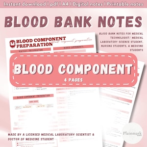 Blood Bank Notes PDF | Blood Components Preparation | Medical Tech Review | Med Lab Study Guide | Medical Notes | Instant Download