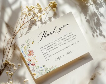 Wildflower Thank You Card Template (5*3.5 inch), Digital Download, Elegant Floral Design
