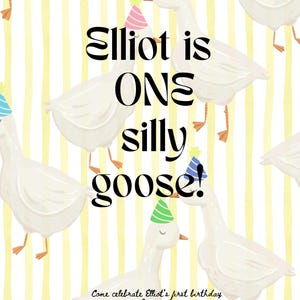 ONE silly goose birthday party invite preppy
