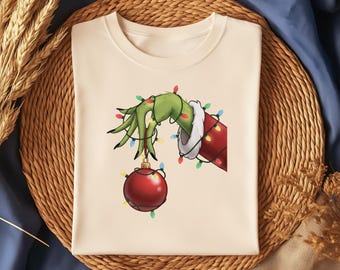 Christmas Monster Hand Holding Ornament PNG, Holiday Cartoon Hand with Lights, Funny Xmas Clipart, Digital Download