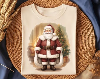 Classic Santa Christmas T-Shirt Design PNG – Traditional Holiday Sublimation Graphic, Cozy Vintage Xmas Shirt Digital Download