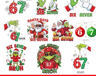 Funny Christmas Six Seven PNG Bundle – Holiday Meme Clipart, Santa & Green Hand Xmas Humor, Sublimation Designs for Shirts Mugs
