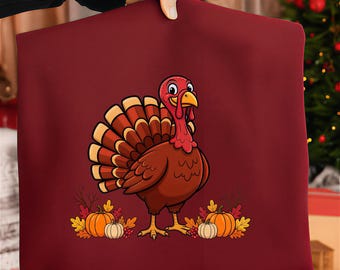 Cute Thanksgiving Turkey PNG – Cartoon Fall Clipart, Pumpkin Autumn Illustration, Sublimation Design for Kids & Crafts