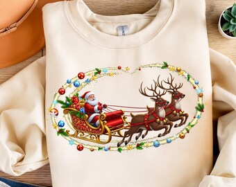 Santa Sleigh and Reindeer Clipart PNG – Christmas Digital Download, Santa Claus Sleigh Illustration, Holiday Sublimation Art