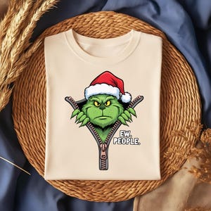 Grumpy Green Christmas Creature SVG – Funny Ew People Holiday Shirt Design, Anti-Social Xmas Sublimation, Santa Hat Zipper Pull Graphic