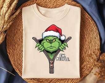 Grumpy Green Christmas Creature SVG – Funny Ew People Holiday Shirt Design, Anti-Social Xmas Sublimation, Santa Hat Zipper Pull Graphic