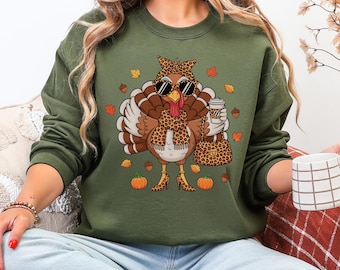 Leopard Print Thanksgiving Turkey PNG – Cute Fall Sublimation Design, Fashion Coffee Turkey Clipart, Autumn Printable PNG