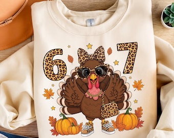 Thanksgiving Turkey PNG Sublimation – Leopard Print 67 Birthday Turkey, Fall Pumpkin Autumn T-Shirt Design, Cute Thanksgiving PNG
