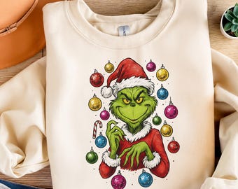 Funny Green Christmas Character PNG – Mischievous Santa Sublimation Design, Grumpy Holiday Clipart, Festive T-Shirt Graphic Download