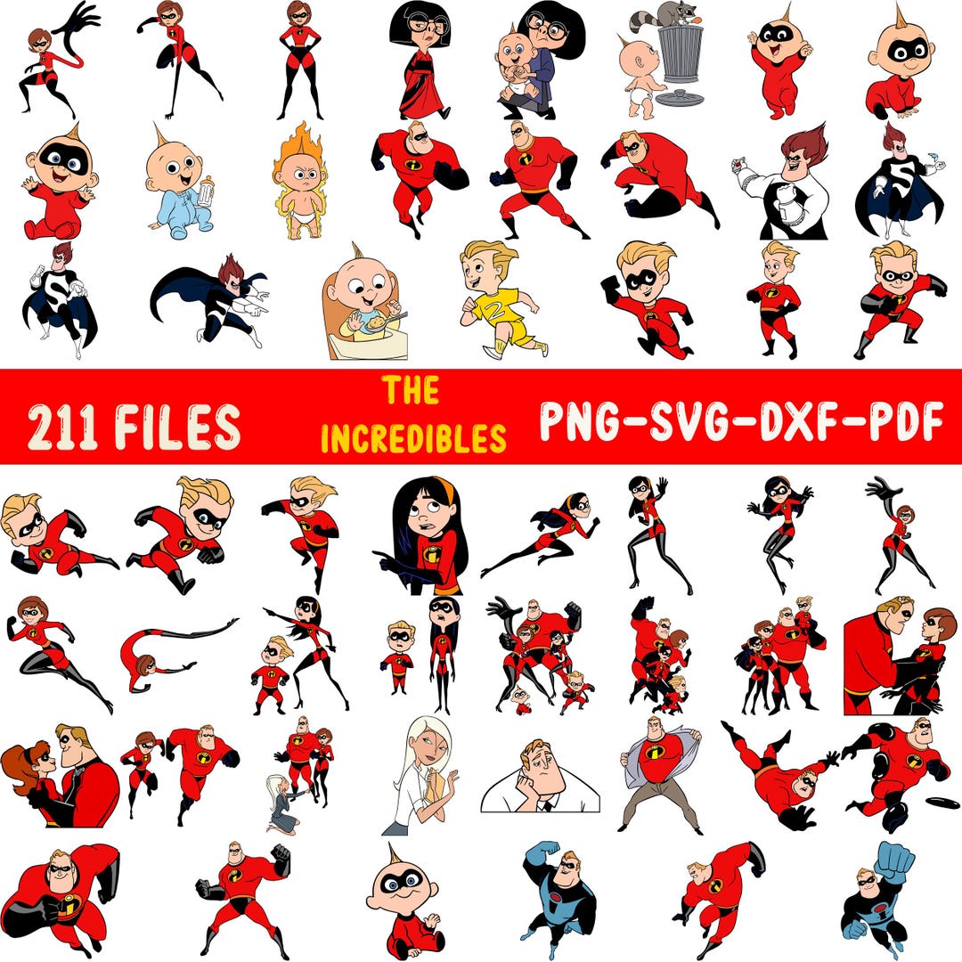 211+incredibles Clipart Bundle Png Svg Dxf Pdf Superhero Family ...