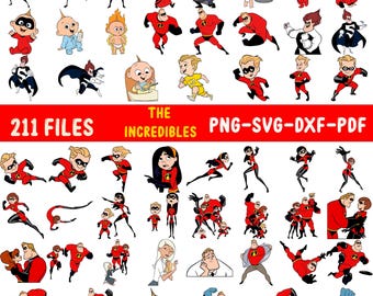 211+Incredibles Clipart Bundle Png Svg Dxf Pdf Superhero Family Characters,Cartoon Clip Art,Cricut Files,Sublimation Designs