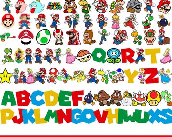 660+Super Mario SVG Bundle, Mario PNG Clipart, Mario Font, Mario Family Layered SVG, Cricut Cut Files, Sublimation Designs