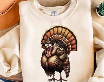 Funny Thanksgiving Turkey Clipart – Cute Pilgrim Hat Turkey PNG, Sublimation Design, Cartoon Turkey Art, Fall Holiday Printable